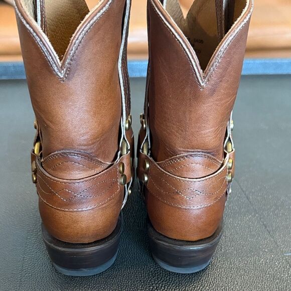 Frye Billy Harness Saddle Leather Brown Ankle Boots size 8 - Picture 9 of 16